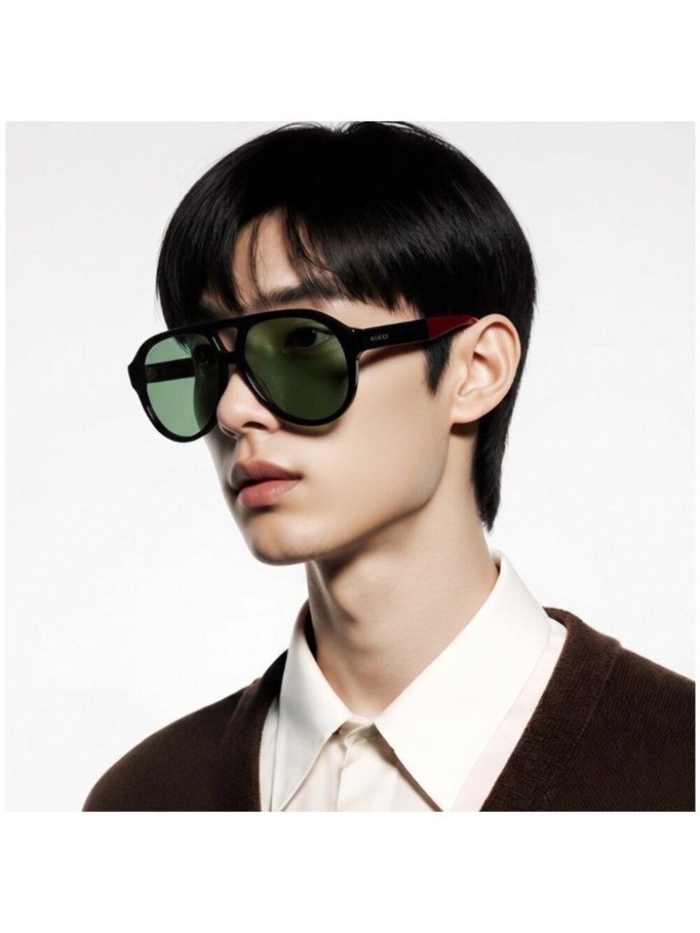 Gucci GG0159SN 003 Black Multi Color Aviator Sunglasses New
